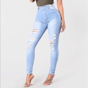 Fashion Nova High Waisted Light Wash Ripped Skinny Jeans